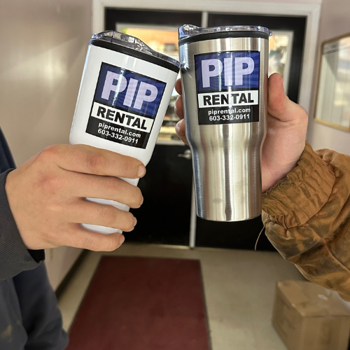 PIP Rental branded mugs.